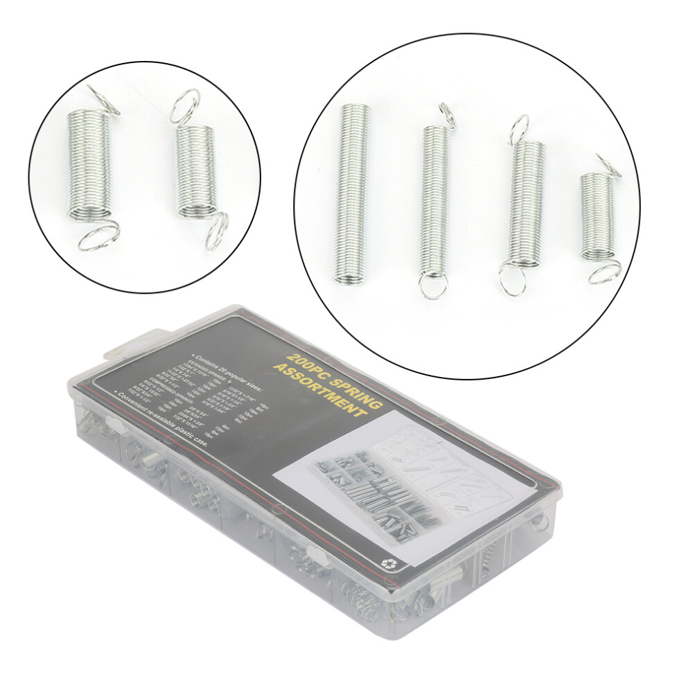 200Pcs/Set 20 Sizes Extension Tension Compression Spring Assortment Metal Springs Kit With Box 4631324730920