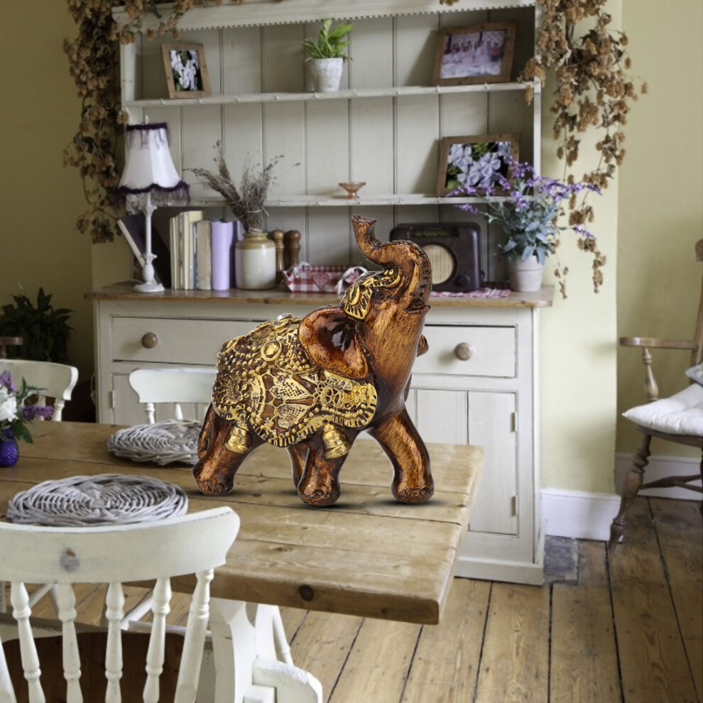 Elephant Shape Resin Ornament Wood Grain European Style Home TV Cabinet Craft Decoration Gold S-image-OPC-PHX27QK-NEW