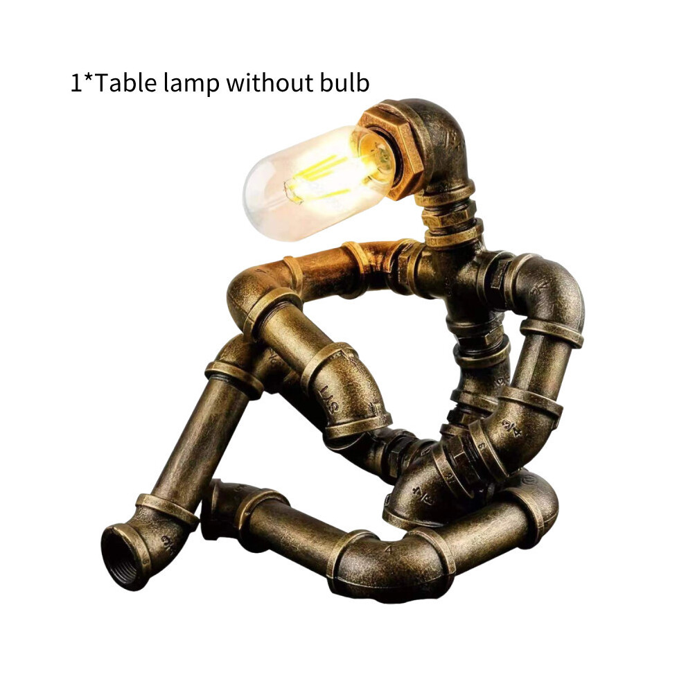 (Think, Uk Plug) Retro Water Industrial Pipe Table Lamp Steampunk Robot Desk Shop Bar Home Light