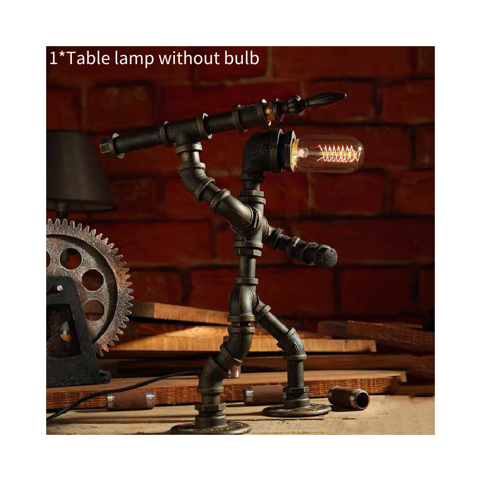 (Throw, Uk Plug) Retro Water Industrial Pipe Table Lamp Steampunk Robot Desk Shop Bar Home Light