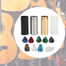Metal Guitar Slides Bar Glass Slide Cover Thumb Fingers Picks Set Storage Box Accessory