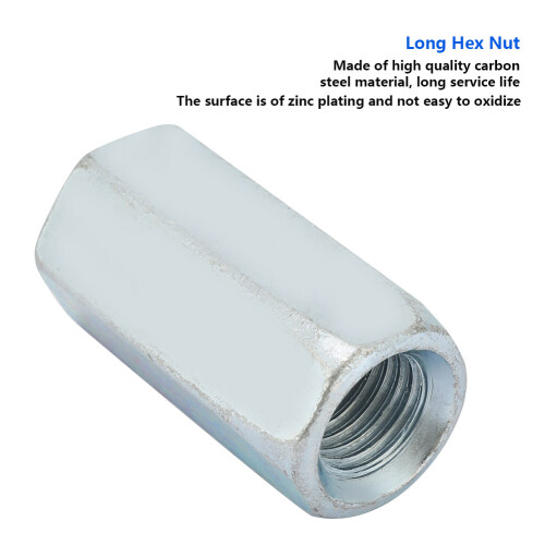1Pcs Zinc Plated Carbon Steel Long Rod Coupling Hex Nut Threaded Fasteners 2