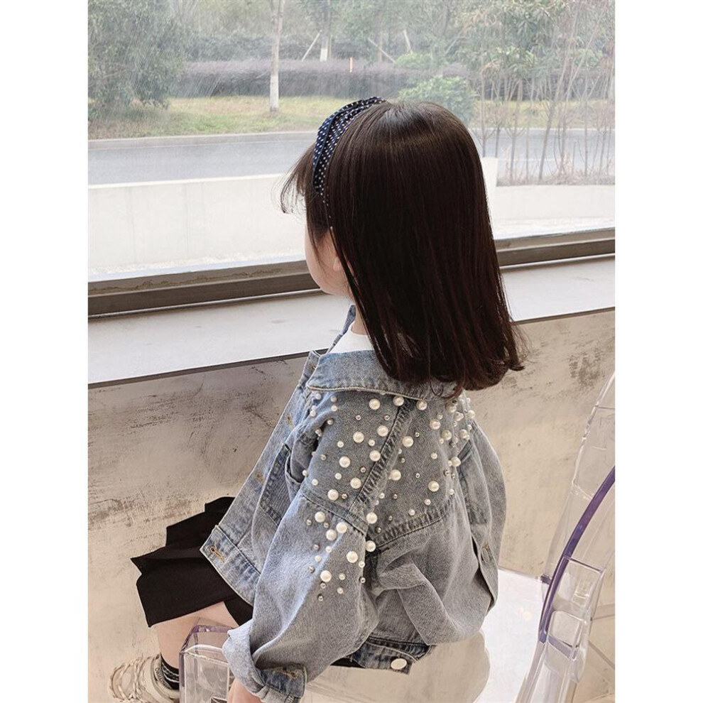 (90) Girls' 2024 Spring/autumn Washed Denim Jacket - Korean Style, Little Girls' Trendy Outerwear 99003