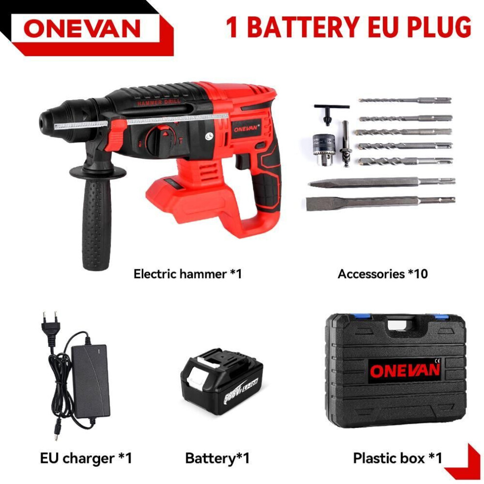 (1Battery1Charger) Onevan 2000w Brushless Electric Hammer Drill Multifunctional Rotary Cordless Rechargeable Power Tools For Makita 18v Battery