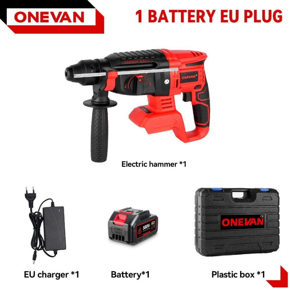 (1Battery1Charger-Set) Onevan 2000w Brushless Electric Hammer Drill Multifunctional Rotary Cordless Rechargeable Power Tools For Makita 18v Battery