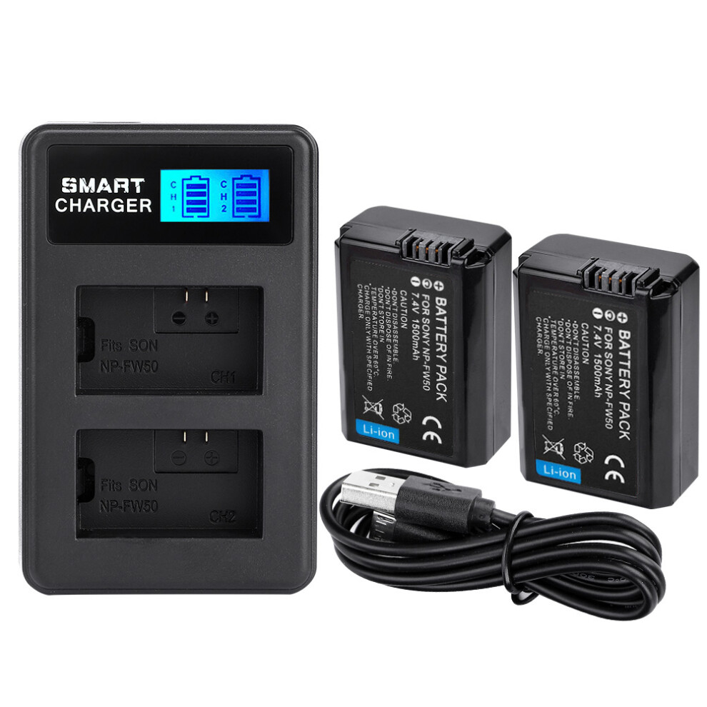 NP-FW50 Battery Charger Dual Slot USB Charging with LCD Screen for Sony A6000 A6300 A6500 A7r A7