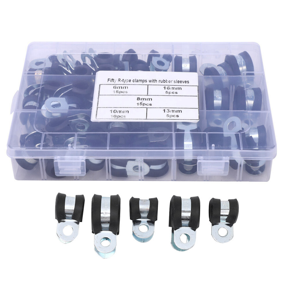 50Pcs R Type Rubber Padded Hose Clamp Electrical Wire Cable Clip 6-16Mm 3191324748840