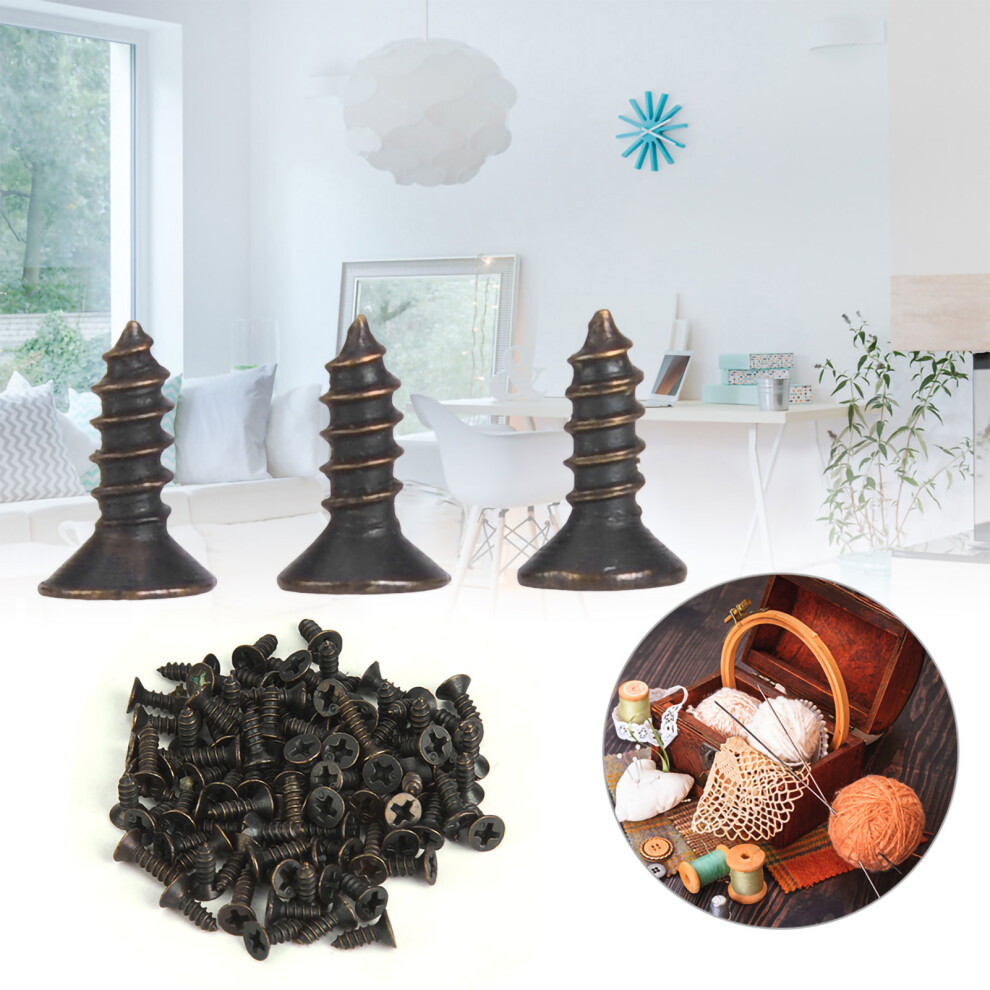 Self Tapping Screw Iron Made Antique Flat Head Screws 500G For Multiple Purpose(2X8mm Bronze) 9331324753589