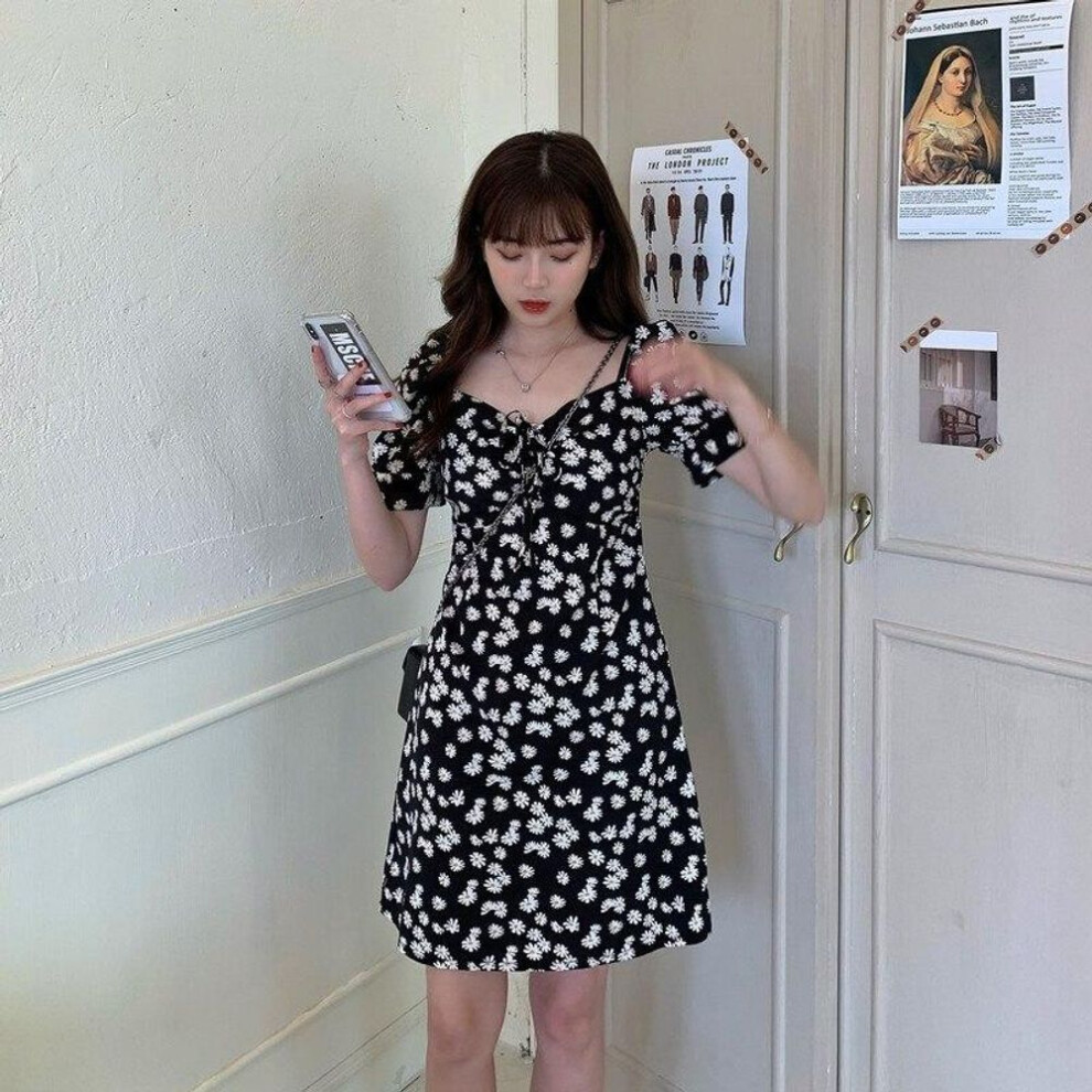 (as the picture, XXL) Dress For Women 2020 Summer Sexy Short Sleeve Strapless V-neck Receive Waist Slim Vintage Pullover Mini Dresses Female
