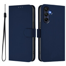 (as the picture, Navy Blue) For Samsung Galaxy A26 5g Case Solid Color Wallet Leather Phone Cover With Strap