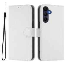 (as the picture, White) For Samsung Galaxy A26 5g Case Solid Color Wallet Leather Phone Cover With Strap