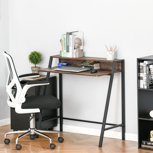 Homcom HOMCOM 2-Tier Storage Computer Workstation Metal Frame Rustic Brown 100cm