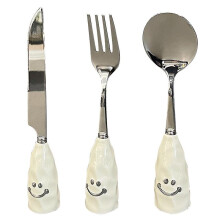 Smiling face upright 304 stainless steel spoon and fork set, household western food spoon and good-looking children's eating spoon