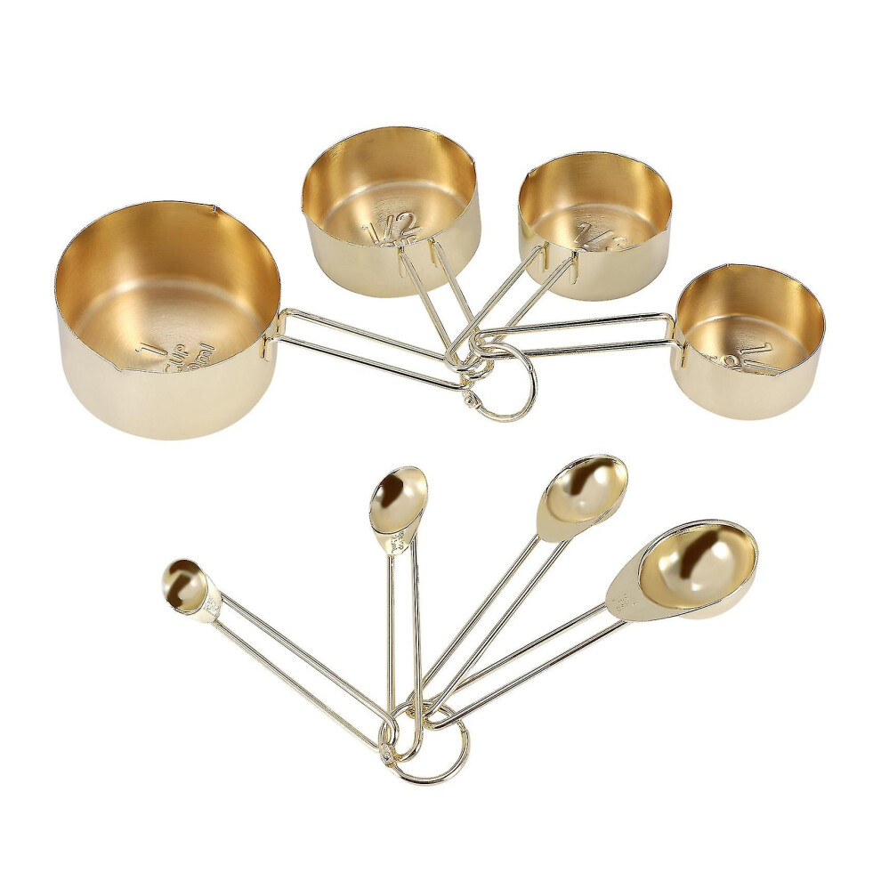 Measuring Cups Measuring Spoons Set Stainless Steel 8 Piece Dry And Liquid Ingredients Cooking Gold