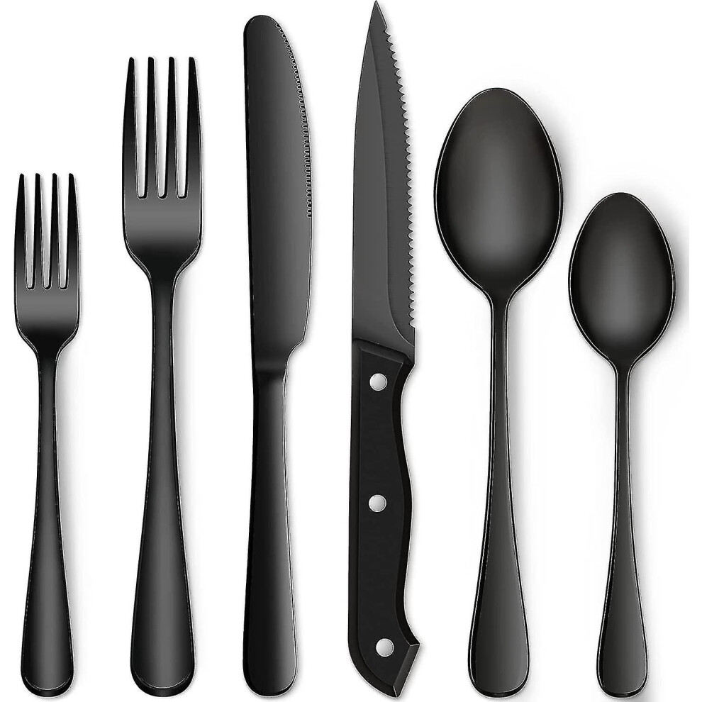 48-piece Matte Black Silverware Set With Steak Knives For 8, Food-grade Stainless Steel Flatware Set, Includes Spoons Forks Knives, Kitchen Cutlery Fo