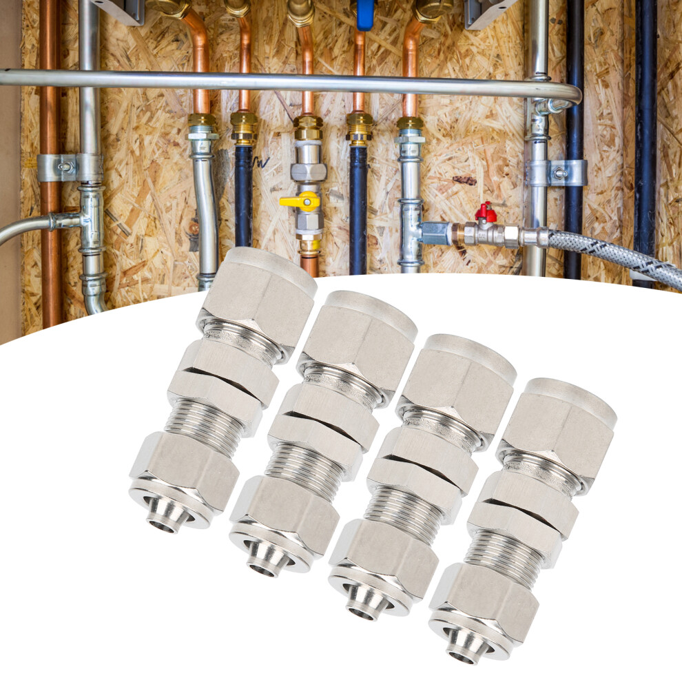 4Pcs Ferrule Compression Fitting 2ÂTouch Straight Bulkhead Connector 304 Stainless Steelð¤10X6.5 9381324788098