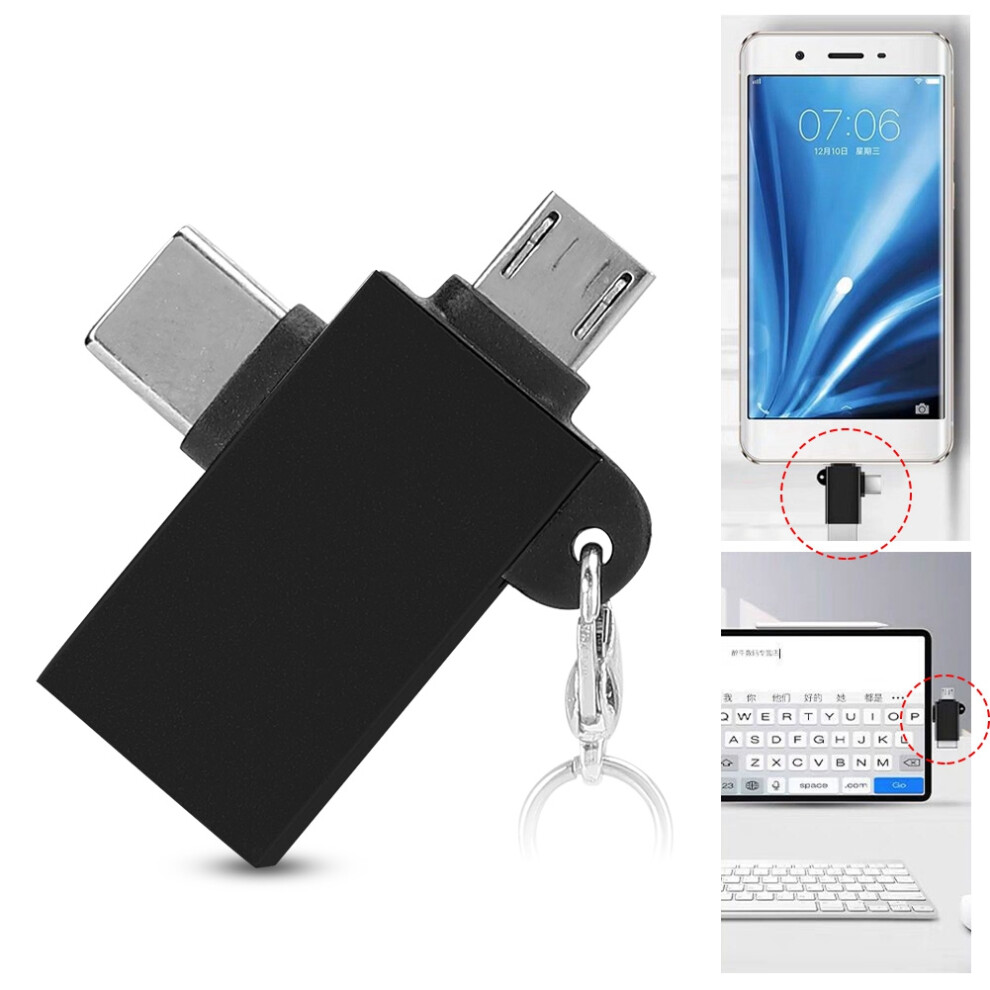 2Pcs 2 In-1 Usb Otg Adapter With Usb 3.0 Interface Usb To Type C Adapter Converter For Android( With Chain ) Black 9431324792110