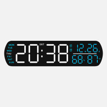 (Black shell blue light) Multifunctional alarm clock electronic clock simple desktop digital clock watch