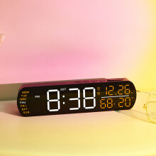 (Black shell yellow light) Multifunctional alarm clock electronic clock simple desktop digital clock watch