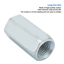 1Pcs Zinc Plated Carbon Steel Long Rod Coupling Hex Nut Threaded Fasteners
