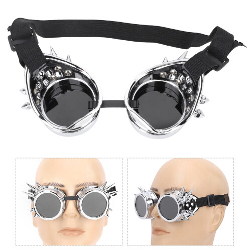ABS Steampunk-Goggles 150x60mm helles Silber