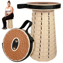 (Soft Leather Pattern Stool) 500lb Capacity 12-Level Ultra-Comfort Portable Folding Stool with PU Cushion - Ideal for Camping, Fishing, Hiking & BBQs