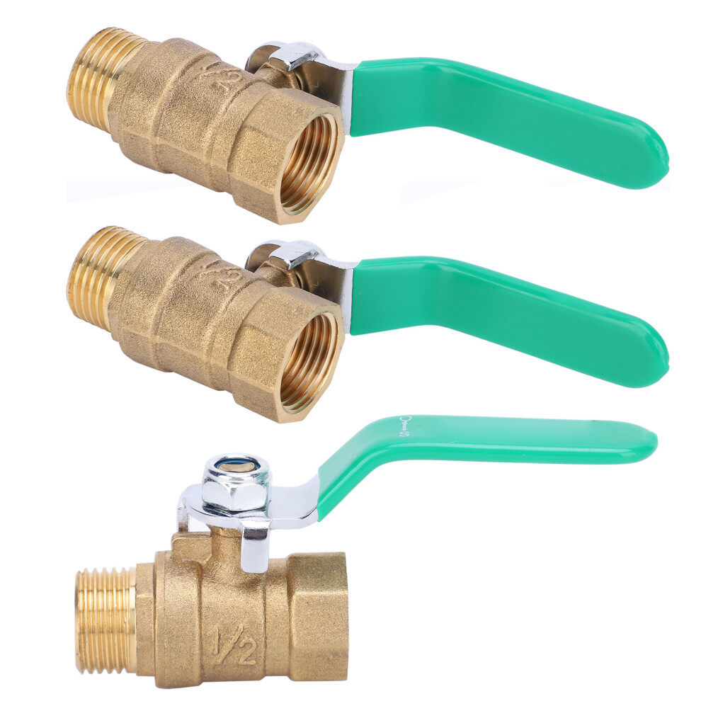 3Pcs 1/2In Water Pipe Ball Valve Female Male Threaded Thickened Brass Drain Shut Off Switch 7901324798259