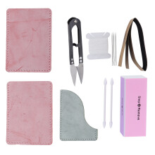 DIY Leather Suit Semifinished Products Simple Material Bag Set with Tools for Making Card Holders Wallets(Fog Wax Red Fog Wax Green )