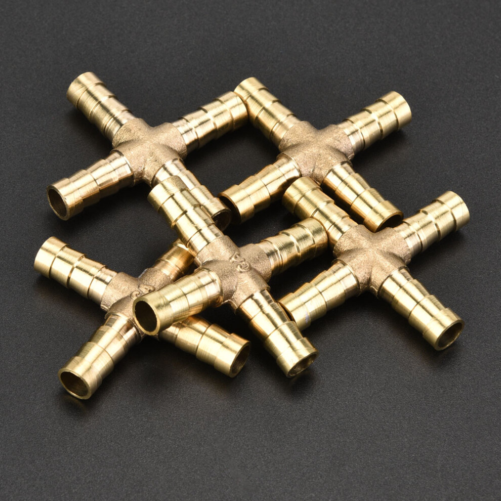 5Pcs Brass Cross 4 Way Hose Joiner Fittings Barbed Connector Air Water Oil Gas Fuel 6/8/10/12Mm 8751324805223