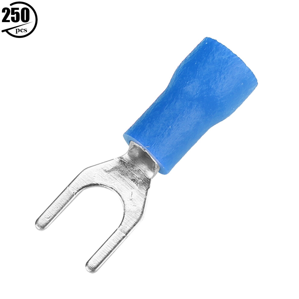 250Pcs Insulated Electrical Wire Terminals Crimp Fork Connector Set (Blue) 4921324806900