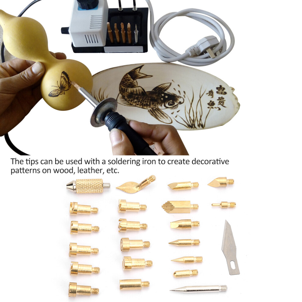 22Pcs Brass Electric Soldering Iron Wood Burning Pen Tip Pyrography Welding Tool Accessories 8761324813593