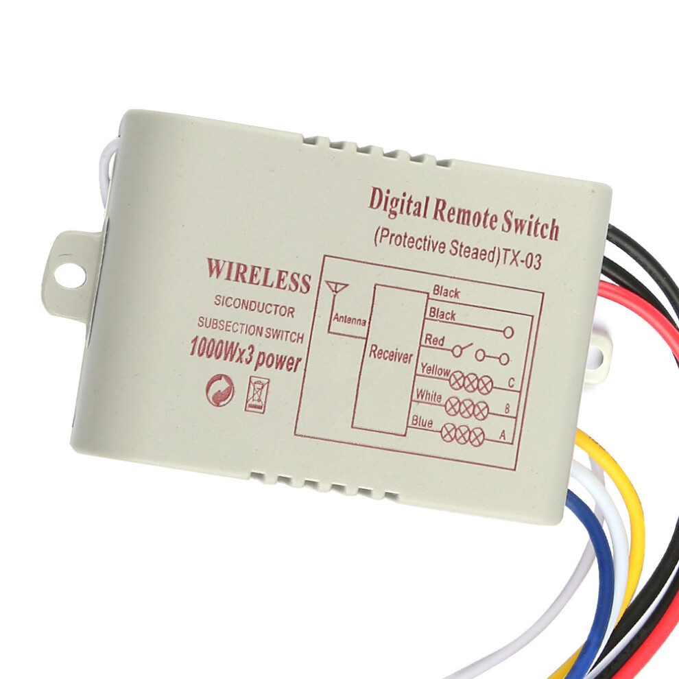 On/Off Ac180-240V Wireless Receiver Lamp Light Rf Remote Control Switch (3 Way 3*1000W) 4931324815567