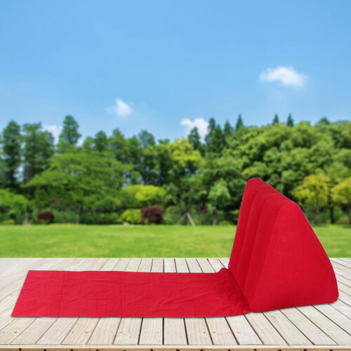 Household Inflatable Triangular Back Support Pillow Portable Folding Cushion Indoor OutdoorRed 2
