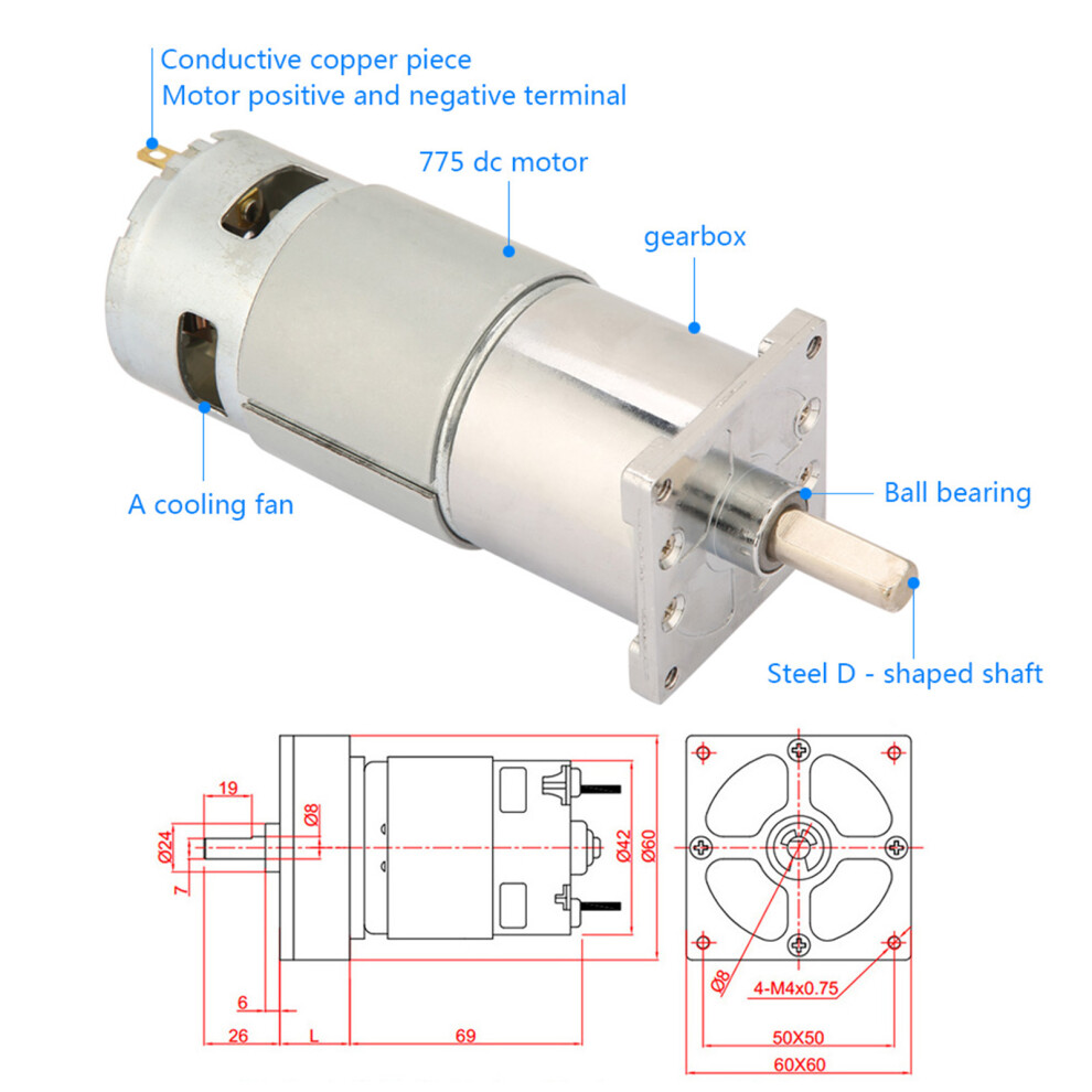 Xd-42Ga775 Micro Dc Gear Motor Speed Regulation Cw Ccw Dc Motor(200Rpm12v) 8471324832622