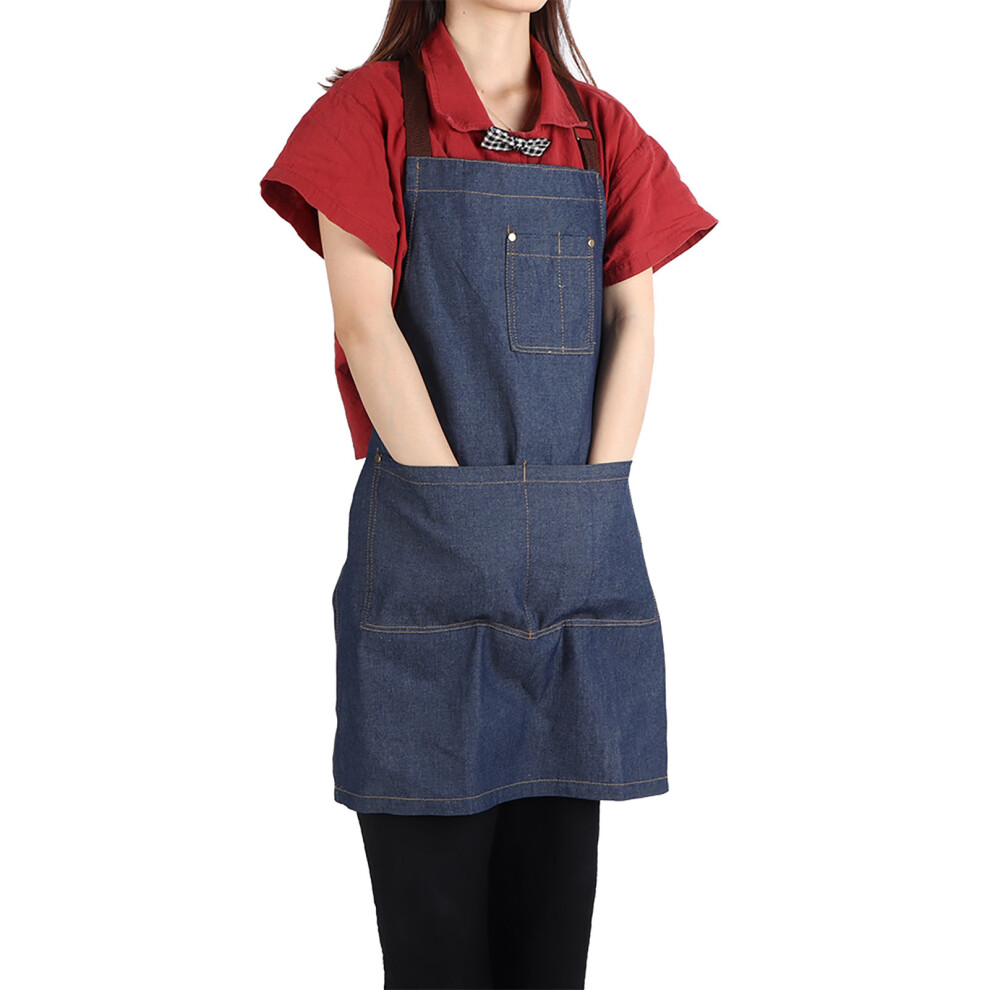 Unisex Denim Working Pockets Apron For Drawing Painting Restaurant Coffee Waiter (Blue) 7691324840552
