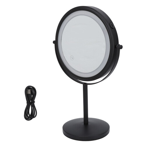 8in LED Makeup Mirror Double Sides 3X Magnifying Touching Switch 360 Degree Rotating Mirror Black 1