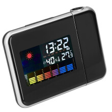 Weather Station Clock Temperature Humidity LCD Color Display LED Backlight Snooze Function Projection Alarm Clock Black Without Wiring