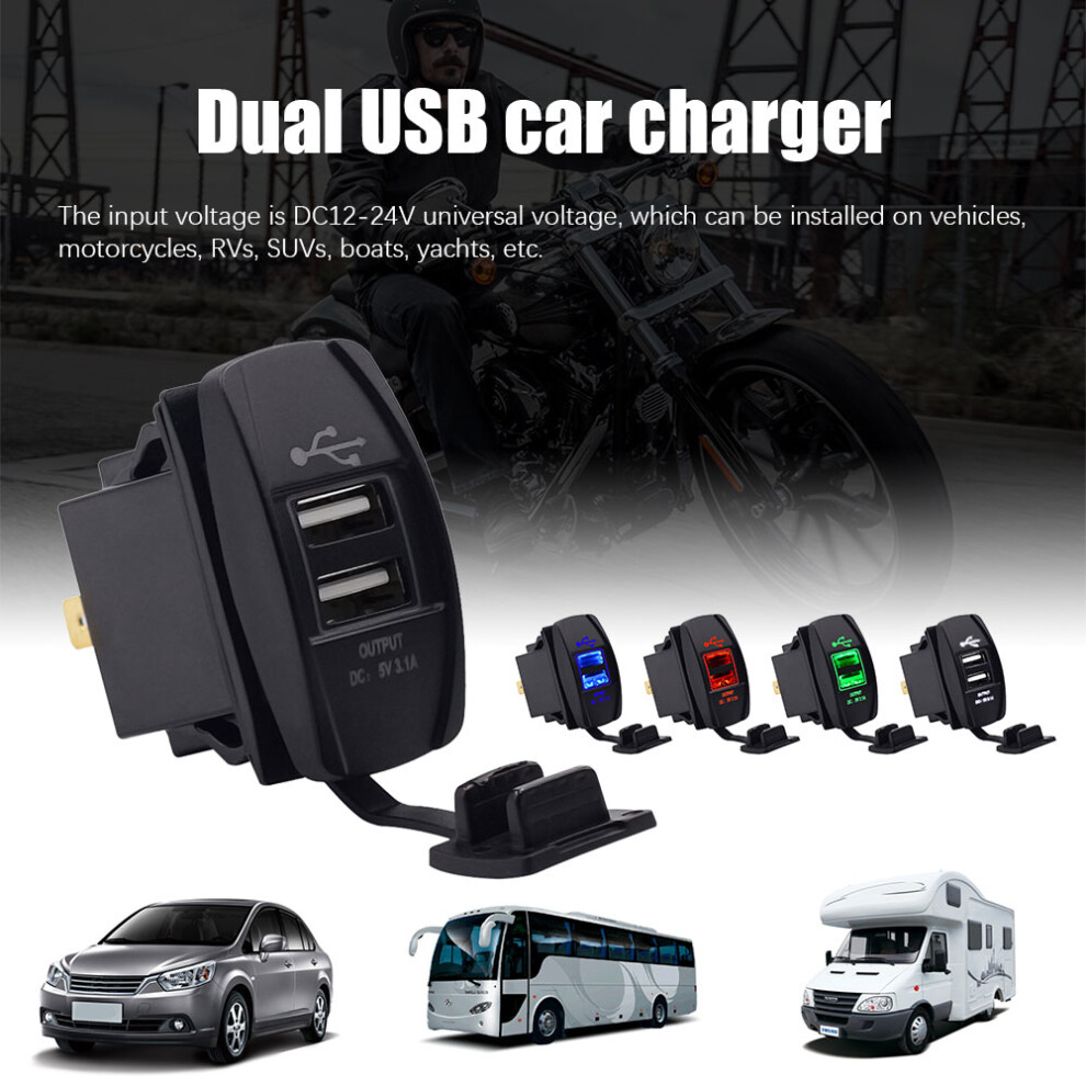 5V 3.1A Dual Usb Car Motorcycle Charger Socket Adapter Power Outlet 7641324850006