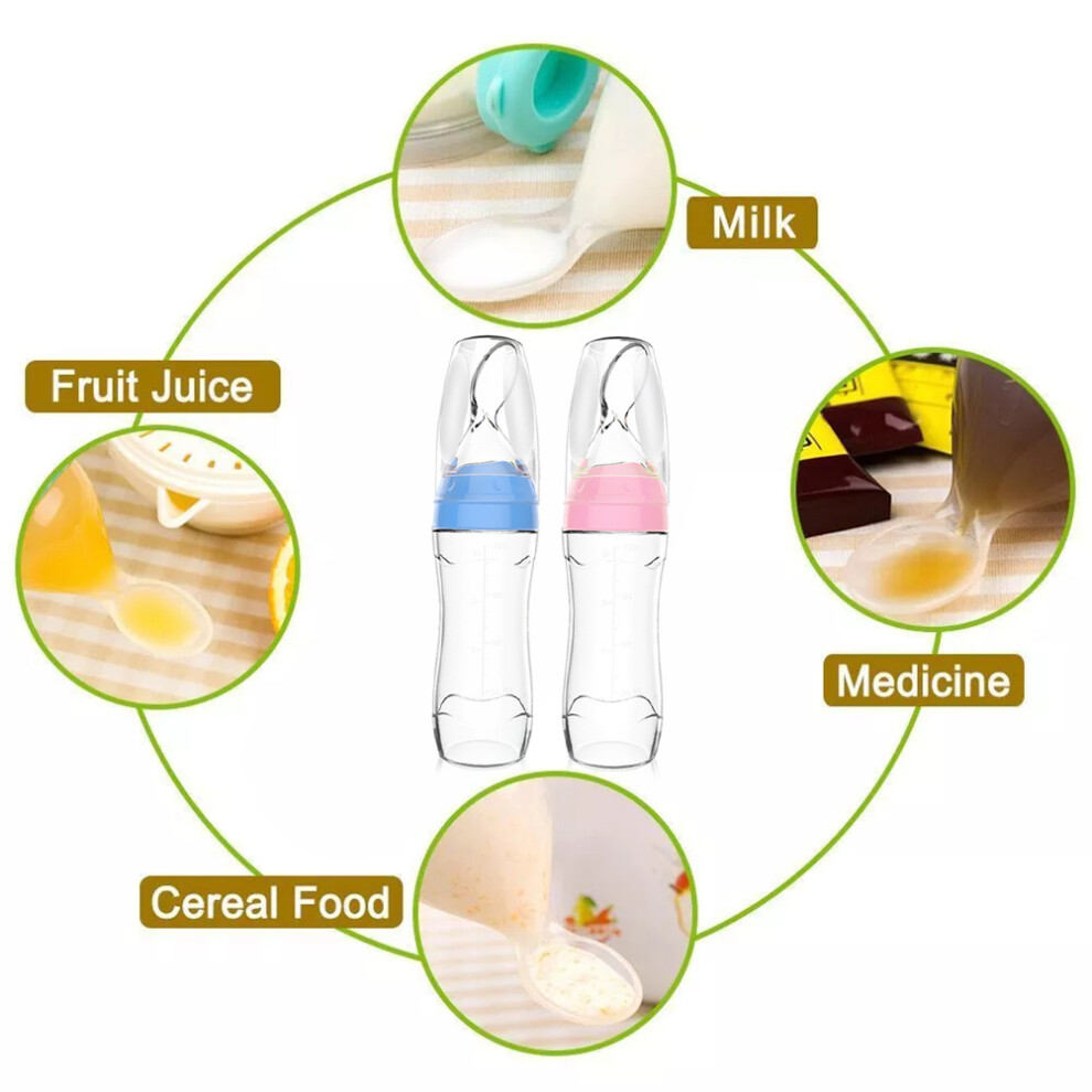 Baby Silicone Squeeze Feeding Bottle with Spoon Baby Food Dispensing Feeding Spoon Weaning Juice Cereal Rice Porridge Feeding Bottle