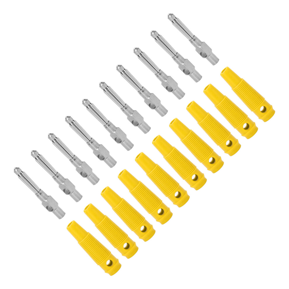10Pcs 4Mm 7Pin Banana Plug Copper 1000V 32A Stackable Male Plugs With Soft Sleeve Screw Tightyellow 5081324860865