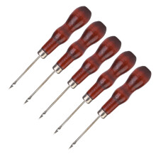 5PCS Wooden Handle Awl Hole Punch Sewing Stitching Awl Tool Shoe Repair Crochet Hook