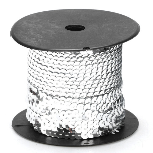 100 Yard Sequin String 6mm Decorative Accessory for Cloth Shoe Plastic Resin Sequin Line Silver 100 Yard/Roll 1