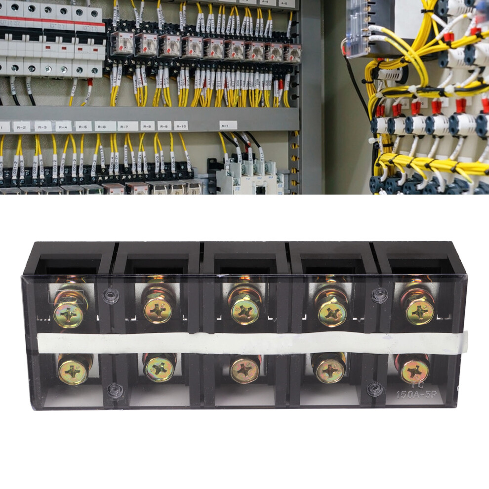 150A 600V Wire Barrier Block Terminal Strip Thickened Dual Row Terminal Strip With Transparent Cover For Bridge Lighting 5 Positions (2005) 8731324869517