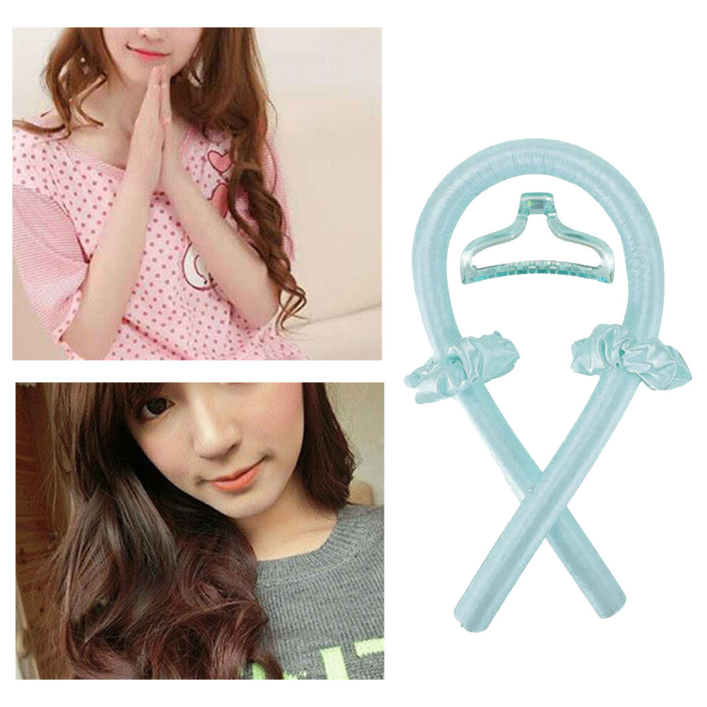 Green 4Pcs Heatless Curling Rod Heatless Reusable Soft Ribbon Hair Styling Rollers With Hair Claw Clip Mint
