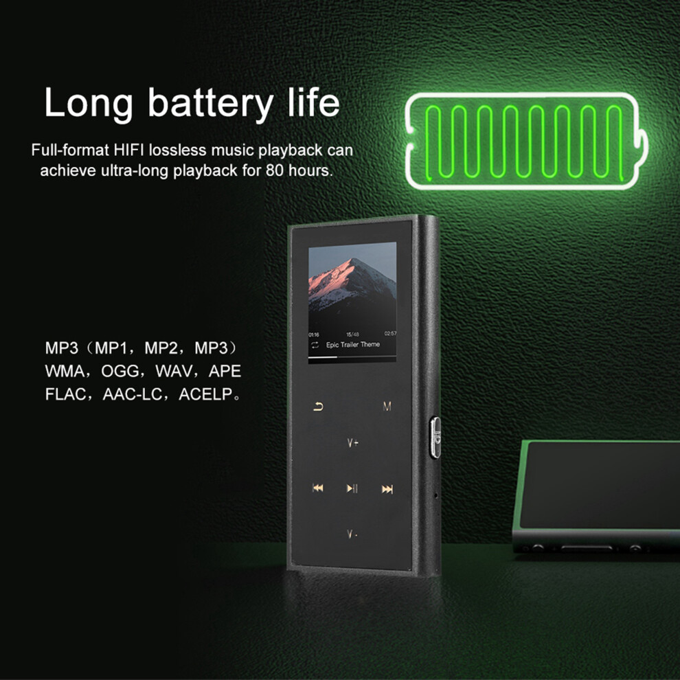 Lossless Long Palyback Mp3 Uitrathin Tf Card Fm Radio Recorder Audio Music Player (8G ) Black 7641324870684