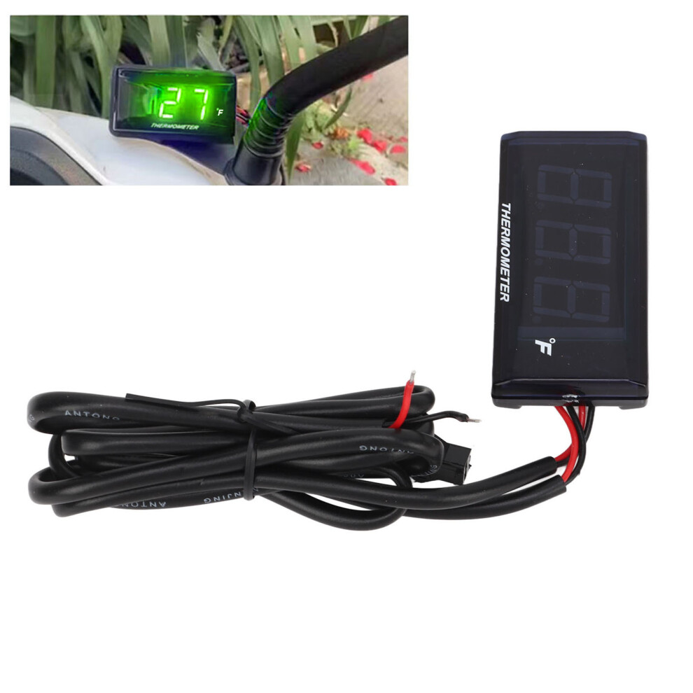 Water Temperature Gauge Fahrenheit Degree Lcd Backlit Display Waterproof Water Temp Meter With 16Mm Tee For Motorcycle Green 7601324872620