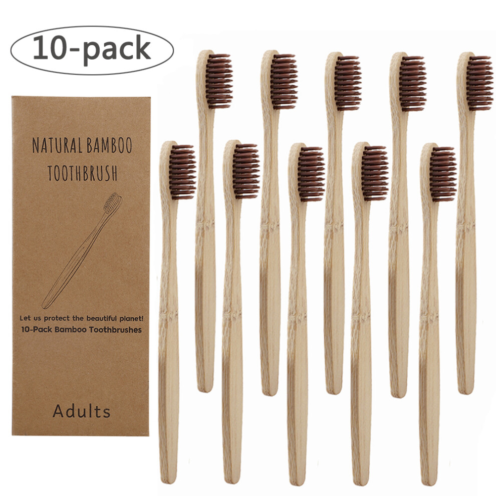 Brown 10Pcs Toothbrushes Soft Bristle Remove Surface Stains Comfortable Grasp Toothbrushes Set For Adult 17Cm Length