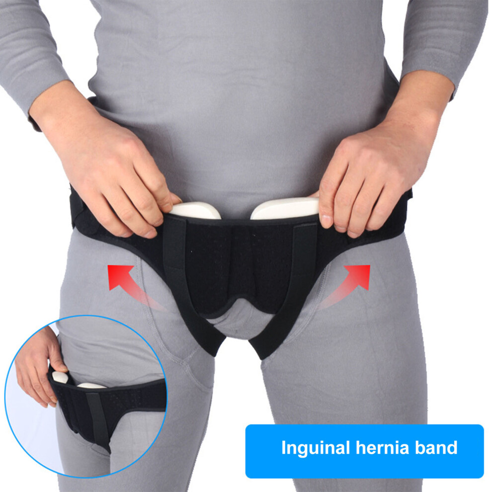 Male Inguinal Hernia Support Belt Adjustable Small Intestinal Hernia Brace Band PU Foam Pad Black L