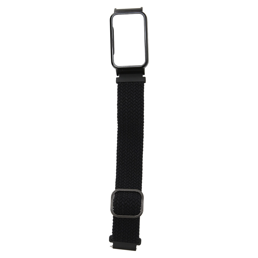 Braided Loop Strap For Mi Band 7 Pro Adjustable Elastic Nylon Loop Wristband With Protective Frame Band Case Black 4661324887850