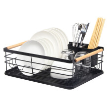 Dish Drainer Kitchen Monolayer Waterproof Cutlery Shelf Tabletop Utensil Storage Shelf Black